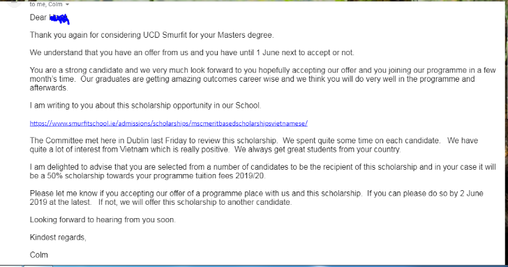 Uniivesity college dublin scholarship